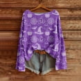 thumbnail image 2 of WTOBBY Women's Fashion Long Sleeve Halloween Print Sweater, Themed Pullover with Spooky Designs, Cozy and Stylish Top for Fall Parties and Events,Light Purple S, 2 of 5