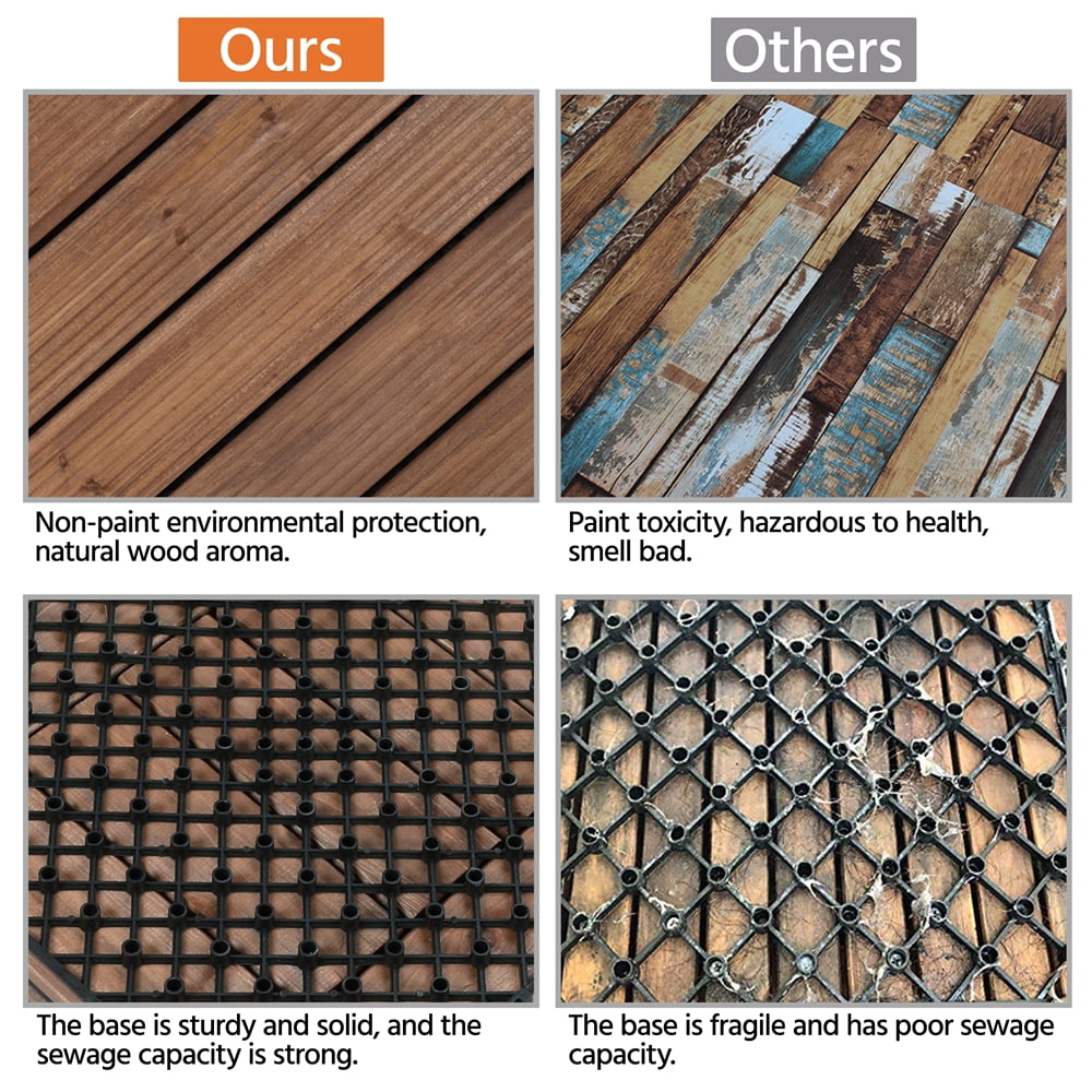 Renwick 27pcs Interlocking Fir Wooden Floor Tiles for Outdoor & Indoor, Brown