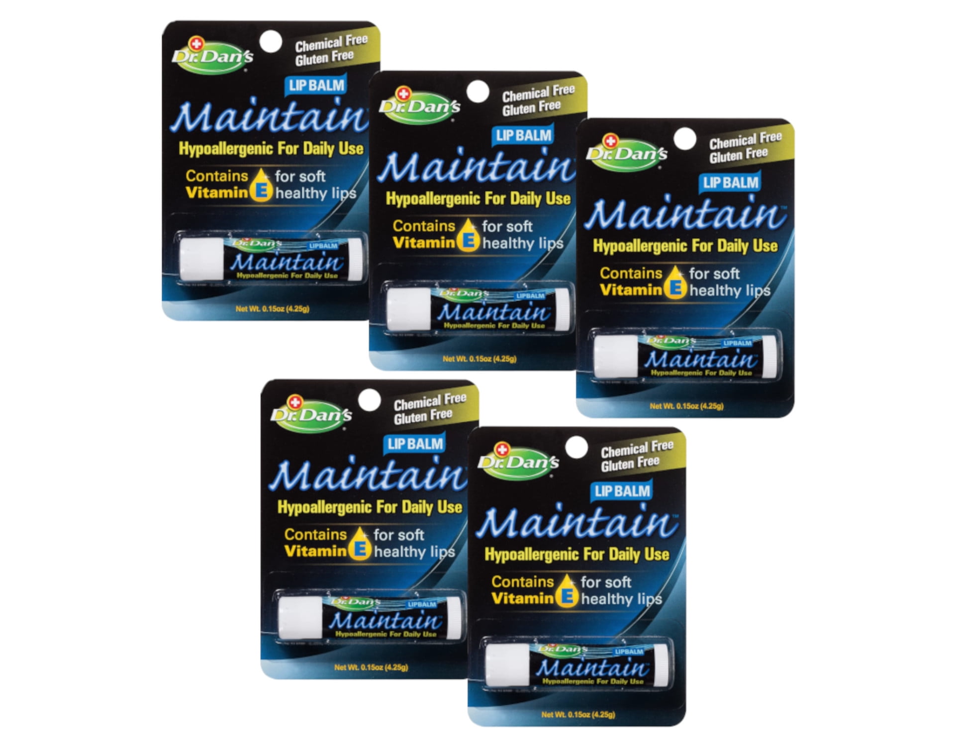 5 Pk Dr. Dan’s Maintain Hypoallergenic Lip Balm Chemical/PABA Free