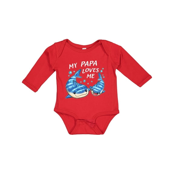 Inktastic My Papa Loves Me- whale shark Boys or Girls Long Sleeve Baby Bodysuit