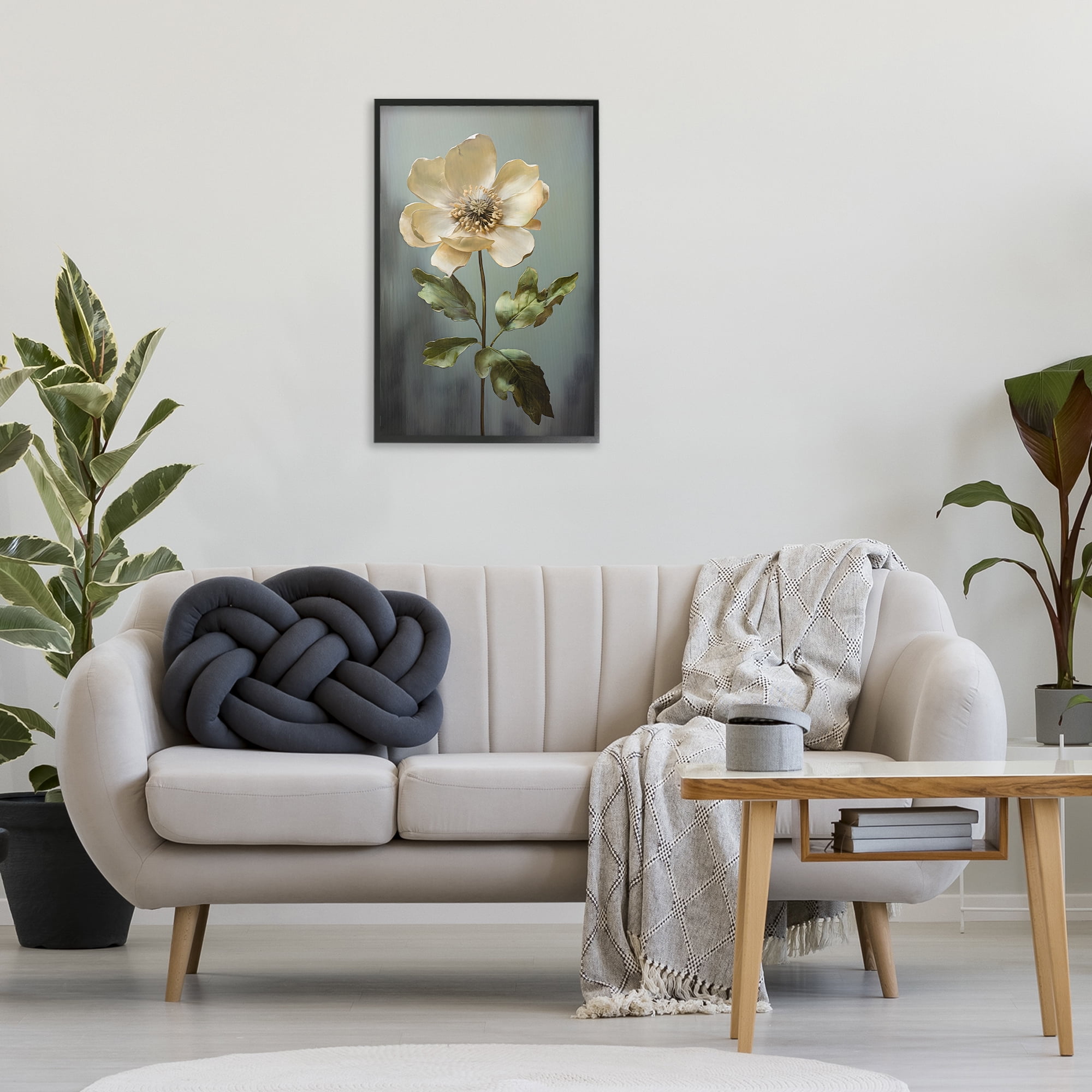 Stupell Industries White Floret Bloom Botanical & Floral Painting Black Framed Art Print Wall Art, 20 x 30
