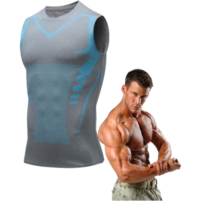 Maynox Camiseta de compresión, camiseta sin mangas con forma iónica, camiseta de compresión de manga corta para hombre