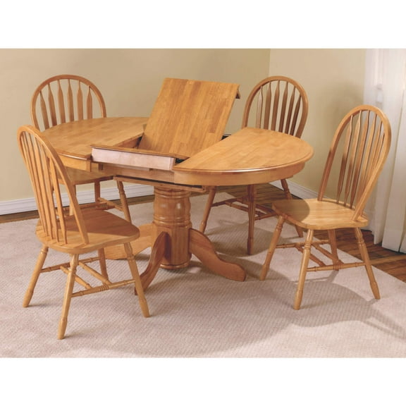Extendable Oval Dining Set - 66" Pedestal Table & 4 Chairs - Seats 6