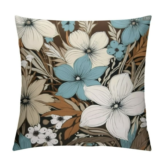 Creowell  Pillows for Couch Brown Cream Grey Teal Floral Pillow Protector Watercolor Brown Grey Floral Decorative Throw Pillow Case Two Sides Printed for Bedding Couch Sofa Home Gift