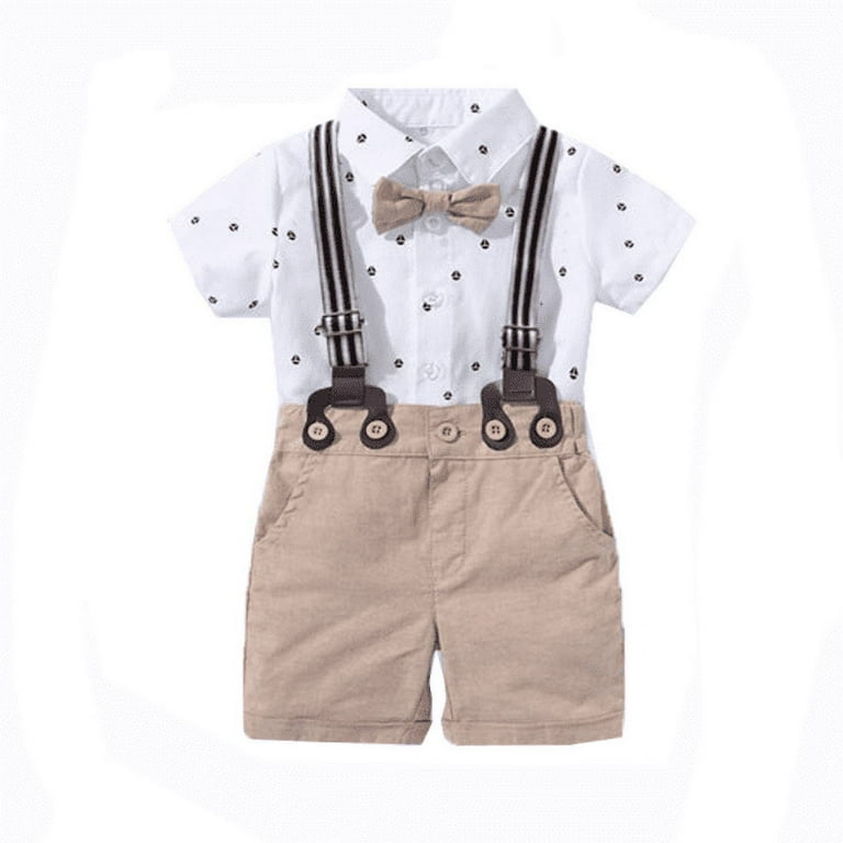 Newborn Toddler Kids Baby Boy Gentleman Suit Bow Tie White Shirt+  Suspenders Shorts Outfit Set 0-3 Months Tan - Walmart.com