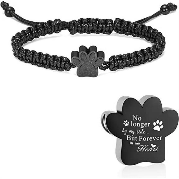 Paw Print Urn Cremation Bracelet Braided Rope Adjustable Bangle Keepsake Pet Dog Ash Holder