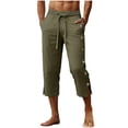 thumbnail image 2 of Ceisia Men's Casual Cotton-Linen 3/4 Pants with Decorative Buttons and Split Hem Army Green XL Gifts, 2 of 7