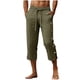 thumbnail image 1 of Pantalones de Lino Ligeros Decorativos con Botones Divididos con Doblado 3/4 de Longitud para Hombres, Pantalones de Verano Casuales con Bolsillos, 1 of 7