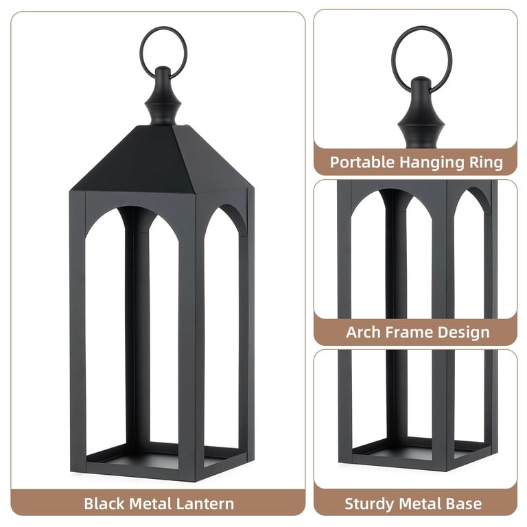 Nuptio Black Metal Pillar Candle Holder Lantern Set Of 2 photo 5