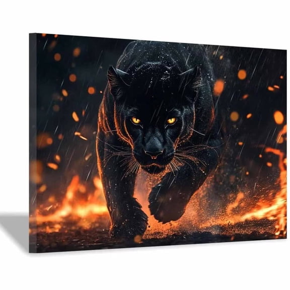 Mudket Framed Panther with Orange Eyes Canvas Wall Art, Cool Leopard Print Wall Decor, Wild Animal Wall Art Ready to Hang - 12"L x 8"W