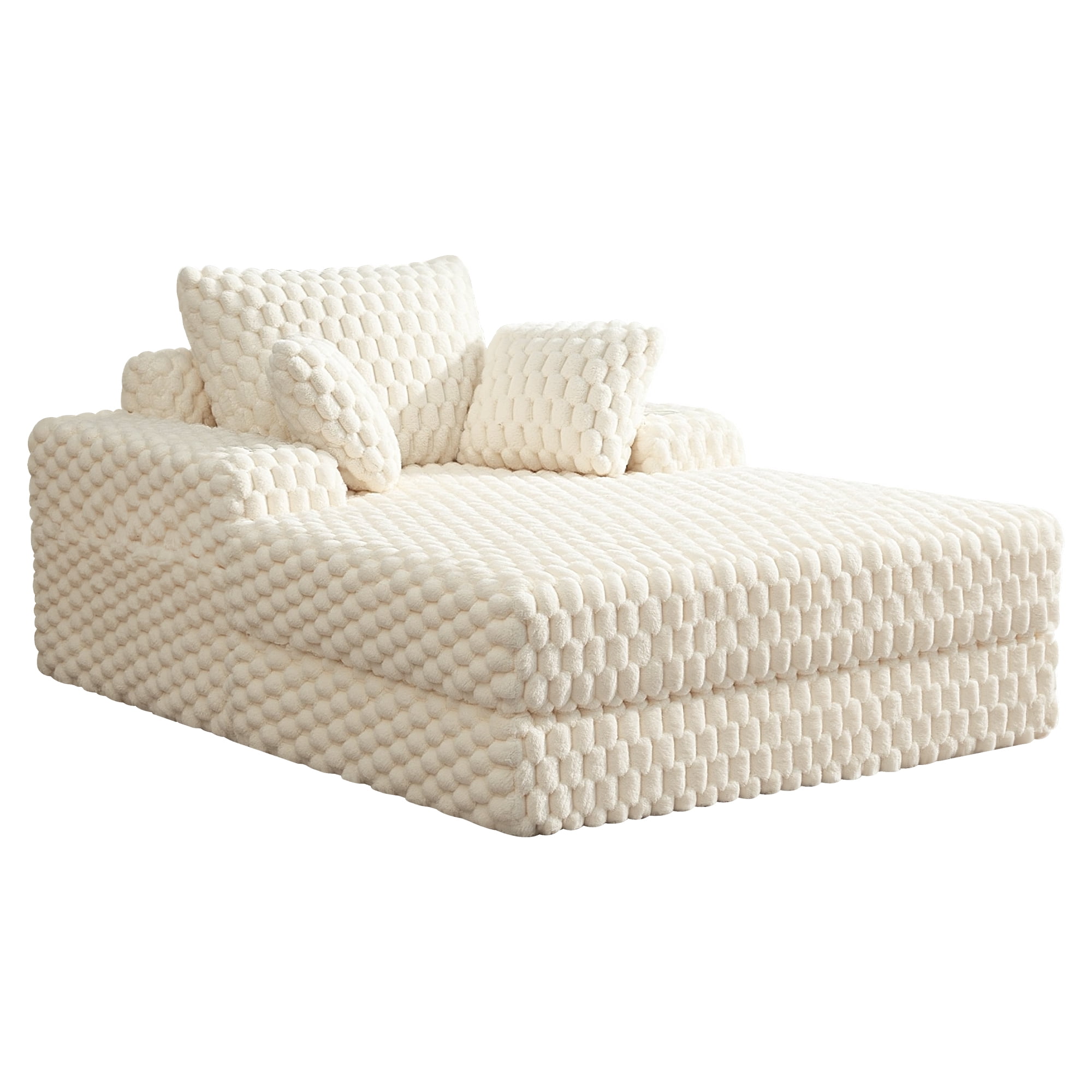 COOLHUT 46.7" W Oversized Floor Chaise Lounge Chair Sofa with Cup Holders, Cloud Plush Floor Sofa Bed Upholstered Deep Seat Sleeper Reading Chair Couch for Living Room, No Assembly, Beige