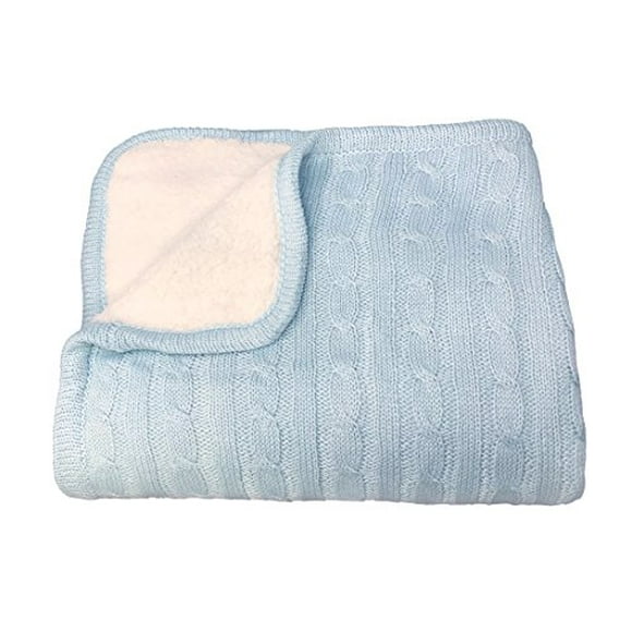 Effe Bebe Magnolia Cable Knit and Sherpa Baby Blanket 30'x40' (French Blue)