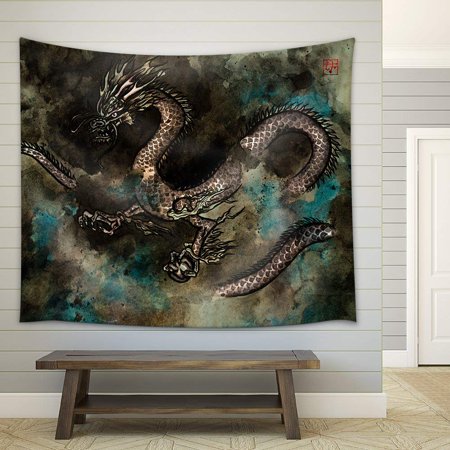 - wall26 - Traditional Ink Painting of a Fierce Chinese Dragon - Fabric Wall Tapestry Home Decor - 51x60 inches