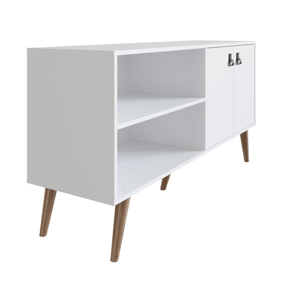 Manhattan Comfort Amber 53.7" TV Stand with Faux Leather Handles in White