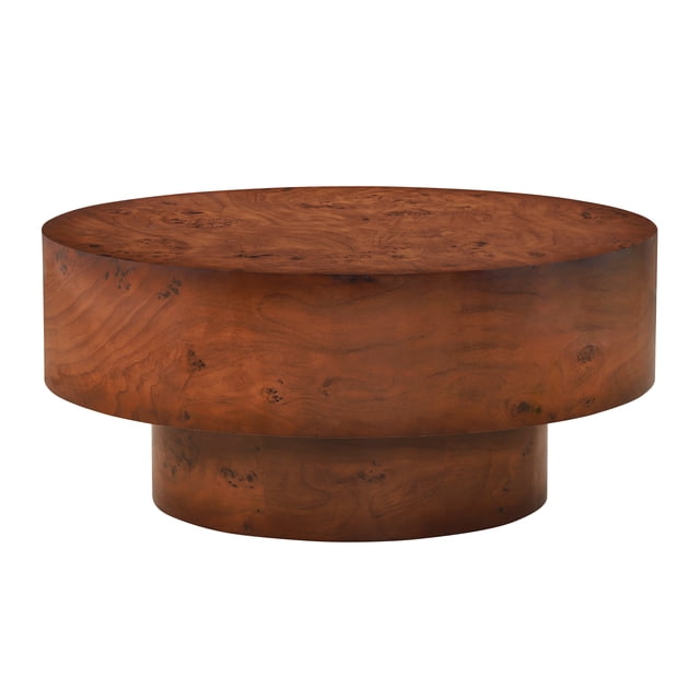 Noble House 31.5" Modern Round Coffee Table with Burl Veneer Finish,Walnut