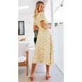 thumbnail image 3 of V Neck Floral Print Puff Sleeve Midi Dress for Women Mid Calf Length, 3 of 3