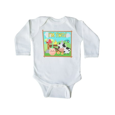 

Inktastic I m Two! Farm Animals Wearing Birthday Party Hats Gift Baby Boy or Baby Girl Long Sleeve Bodysuit
