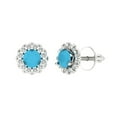 thumbnail image 2 of 1.18 Ct Round Cut Halo Studs Blue Turquoise 14K White Solid Solid Gold Everyday Dainty Earrings Screw Back, 2 of 7