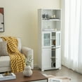 thumbnail image 4 of Gymax Bathroom Tall Storage Cabinet Linen Tower w/ Glass Door & Adjustable Shelf White, 4 of 10