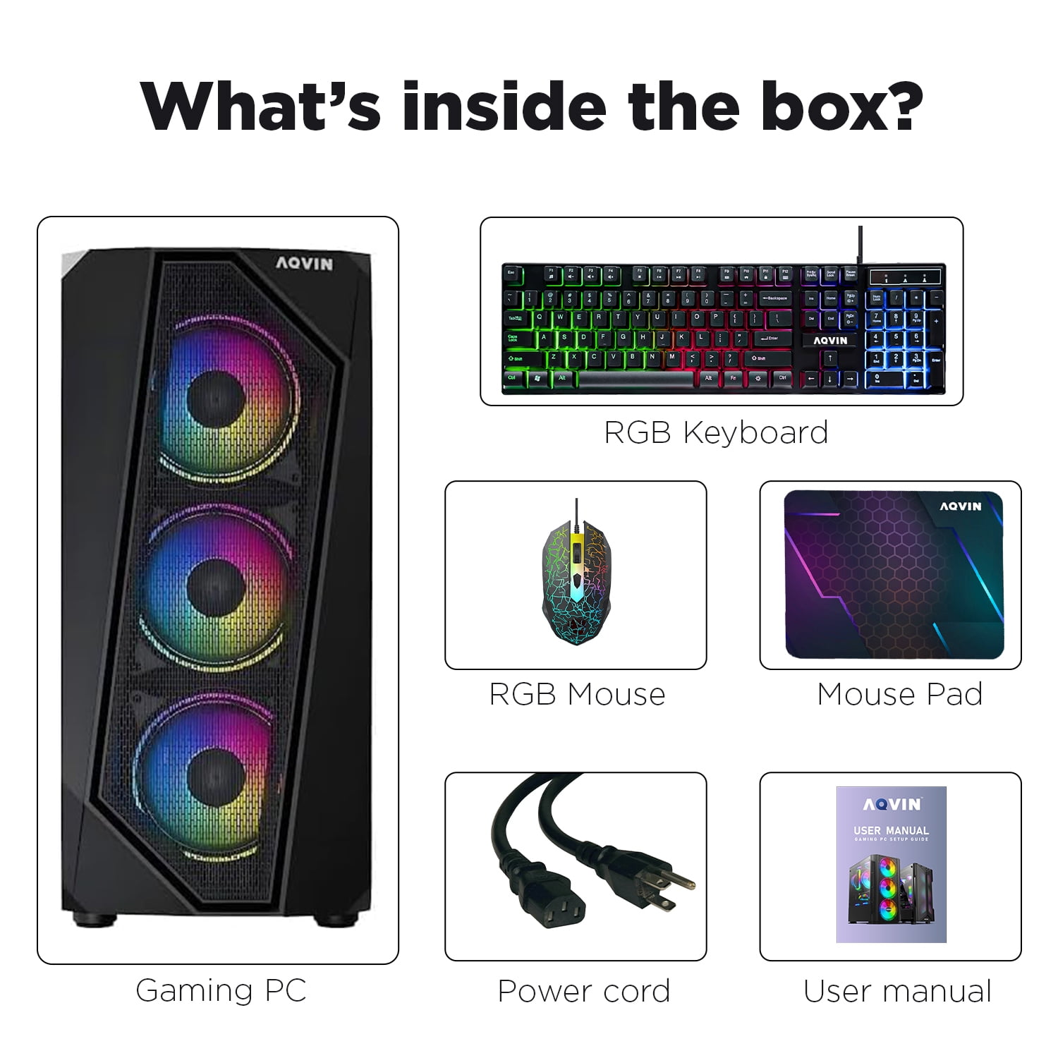 AQVIN AQ30 Series High-Performance Gaming PC - Intel Core i7 Processor - 32GB RAM DDR4 - 1TB SSD Storage - NVIDIA Graphics Card RTX 4060 8GB - Windows 10 Pro - Customize RGB Fan Lighting Effect