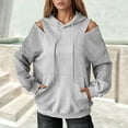 thumbnail image 2 of SGMVNU Women's Casual Cold Shoulder Zipper Long Sleeve Drawstring Hoodie Sweatshirts Pullover Fall Fashion Streetwear with Pockets(Grey, M), 2 of 9