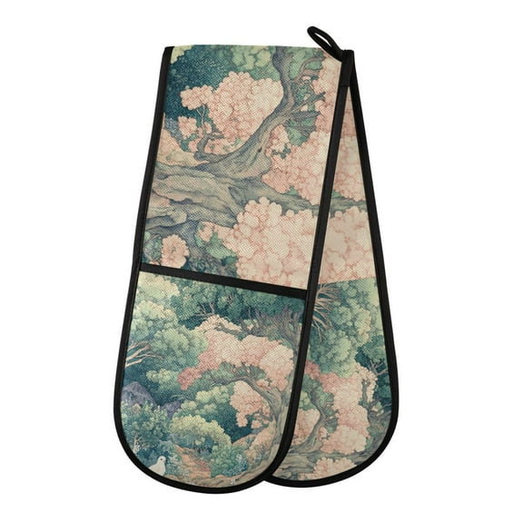 Yayeee Double Oven Mitt Kitchen Heat Resistant Baking 35" x7" Quilted Glove, Floral Forest Pattern