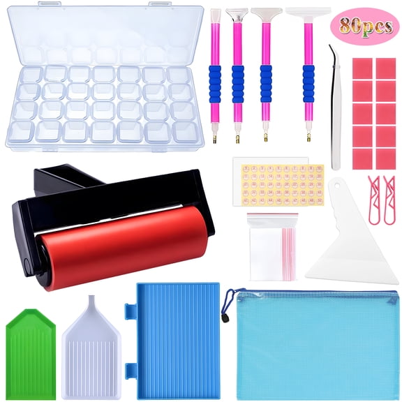 Yalumo 80pcs Diamonds Painting Tools and Accessories, 5D DIY Diamond Painting Kits with Storage Box, Painting Pens and Painting Roller for Kids or Adults to Make Art Craft