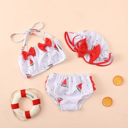 

Herrnalise Toddler Tankinis Fruit Swimsuit Sleeveless Beach Clothes Summer Bathing Suit With Hat
