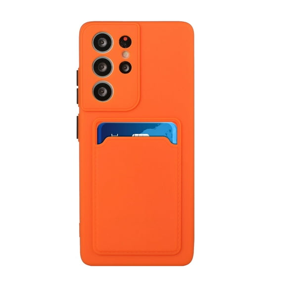 Nalacover Wallet Case for Samsung Galaxy S23 Ultra Card Holder Slot Cover, Slim Lightweight Flexible TPU/Gel/Rubber Soft Skin Silicone Shockproof Protective Phone Case for Galaxy S23 Ultra, Orange