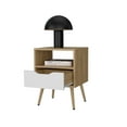 thumbnail image 4 of Nightstand with Open Storage, Natural Oak & White - Modern Scandinavian Bedside Table with Drawer, Bedroom Furniture Natural Wood + 1 Drawer + Bedroom + With Legs + Drawers + Particle Board, 4 of 8