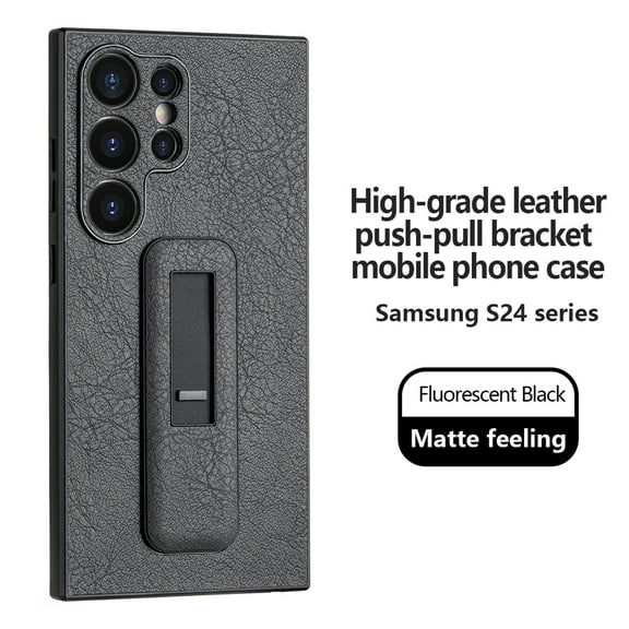 Decase for Samsung Galaxy S24 Plus with Push-pull Kickstand Phone Case,Camera Lens Protector,Slim PU Leather Shockproof Skin-Friendly Stain-Resistant Drop Proof Protective Case,Black
