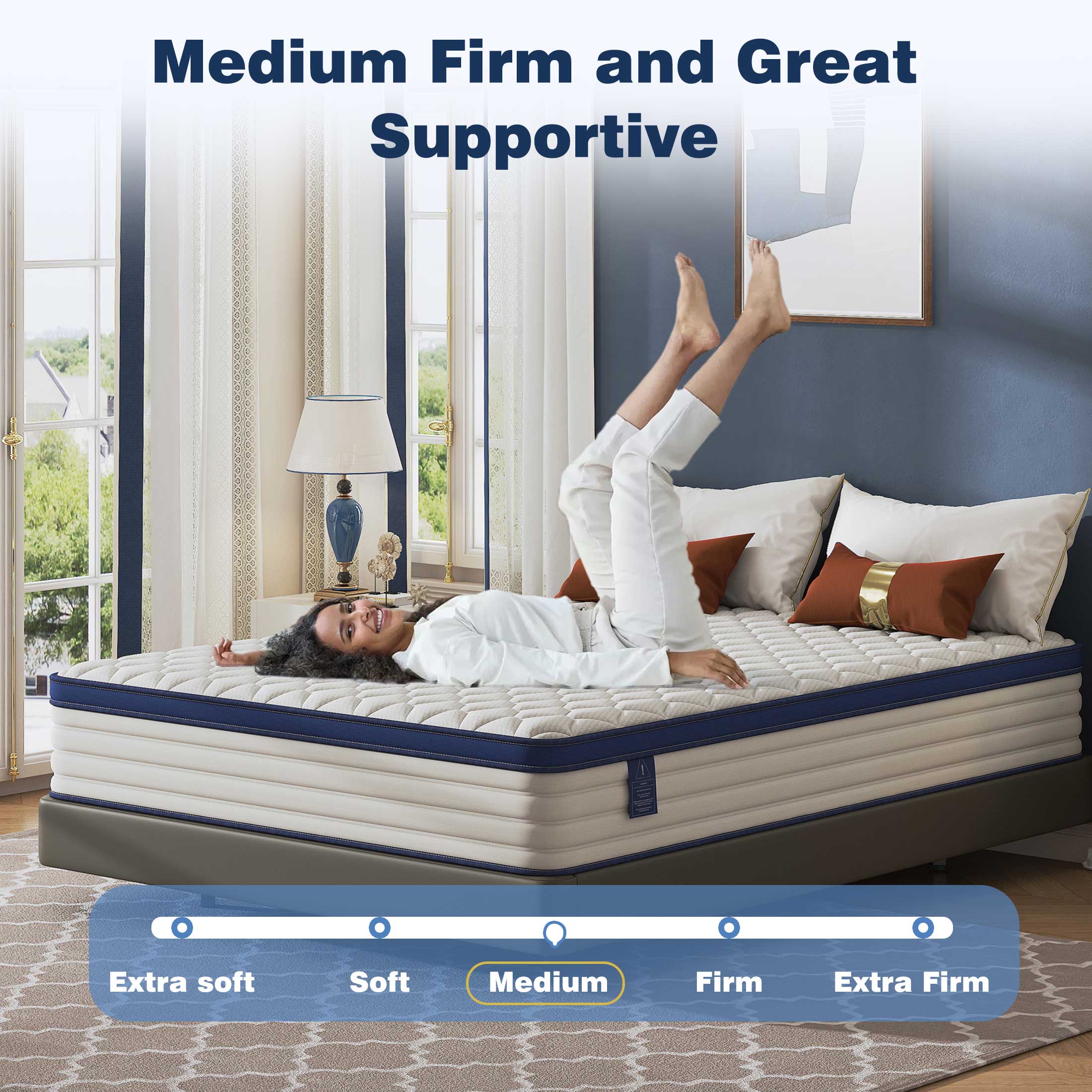 Twin Mattress 12", HSUNNS Hybrid Mattress with Gel Memory Foam and Independent Pocket Springs, Mattress in a Box, Medium Firm, Pressure Relief & Support, White