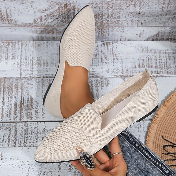 XUNKUSGA Ballet Flats Trendy Pointed Toe Flats for Women Classic Stretch Knit Womens Dress Shoes Comfortable Casual Slip On Dressy Shoes for Daily,Beige,5.5