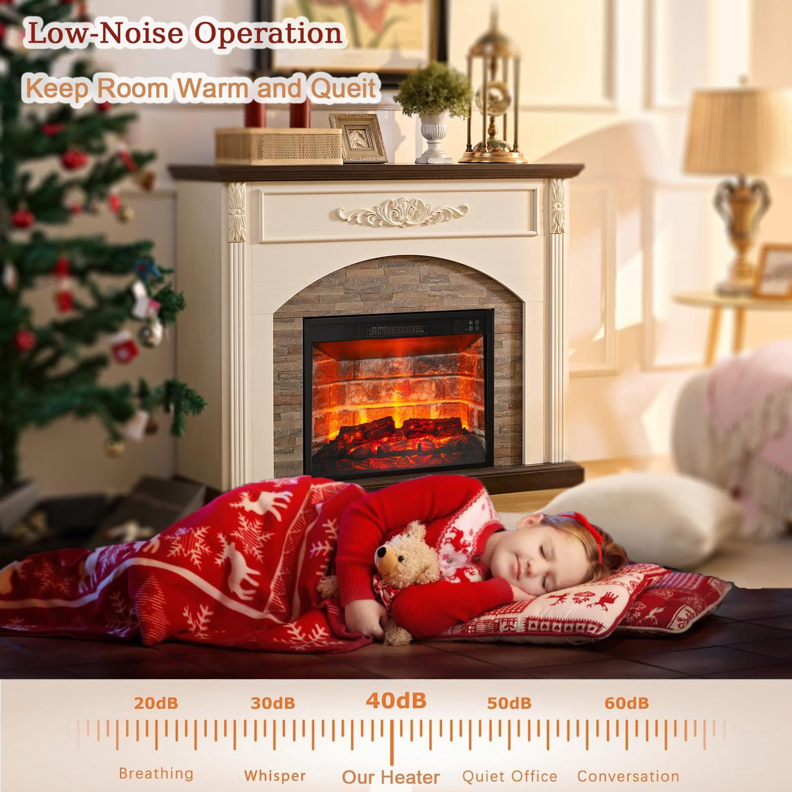 BOSHIRO 44" White Electric Fireplace Mantel with 23" Brick Insert, LED Flame & Heater, Corner TV Stand for Living Room or Bedroom