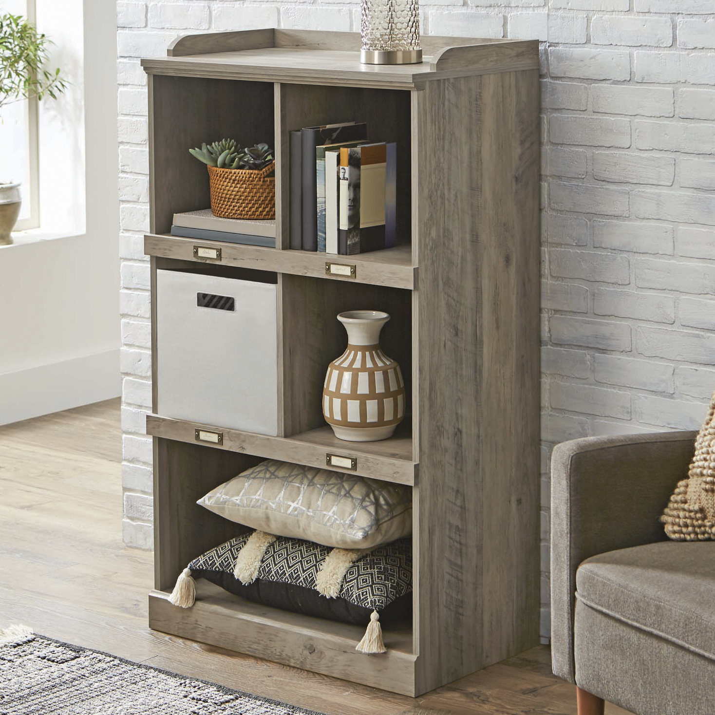 Better Homes & Gardens Modern Farmhouse 5-Cube Organizer Bookcase with Name Plates, Rustic Gray Finish - image 5 of 7