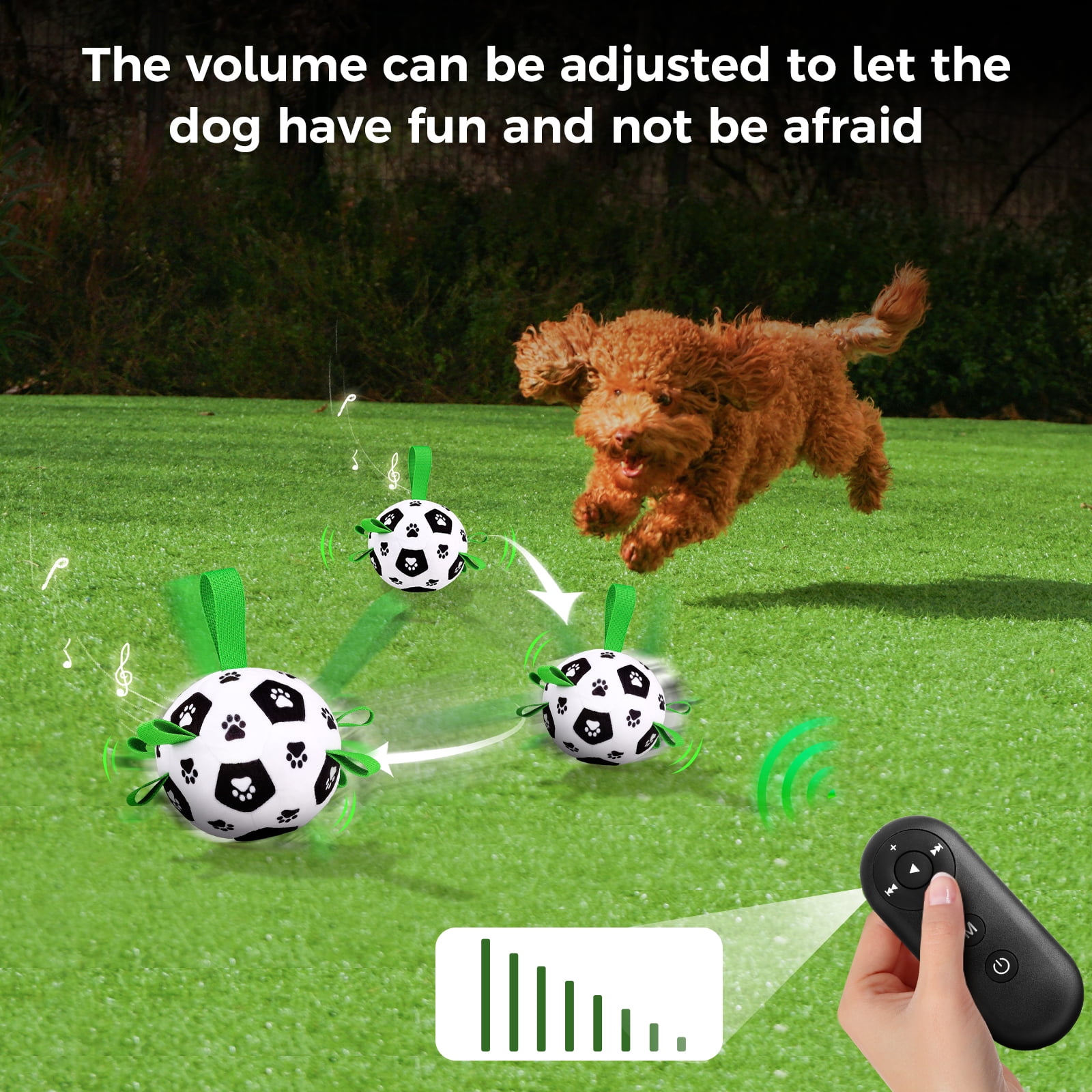 QDAN Smart Interactive Rechargeable Soccer Ball Dog Toy with Straps Remote Control & Music Mode for Small to Medium Dogs
