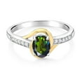 thumbnail image 2 of Gem Stone King 10K Yellow Gold and 925 Sterling Silver Tourmaline Green Mystic Topaz and White Lab Grown Diamond Engagement Ring for Women (0.88 Cttw, Size 5), 2 of 4