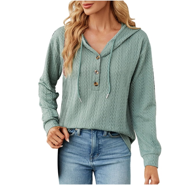 Yuyuzo Chandails d'Automne pour Femmes à Cordon, Col en V, Boutons, Manches Longues, Tricot Texturé, Chandails à Enfiler