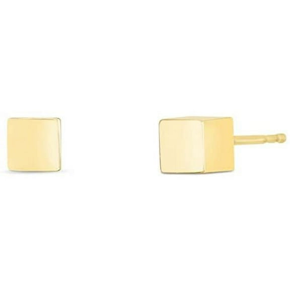 JewelStop 14K Yellow Gold 3D Cube Stud Earrings with Butterfly Backings for Women