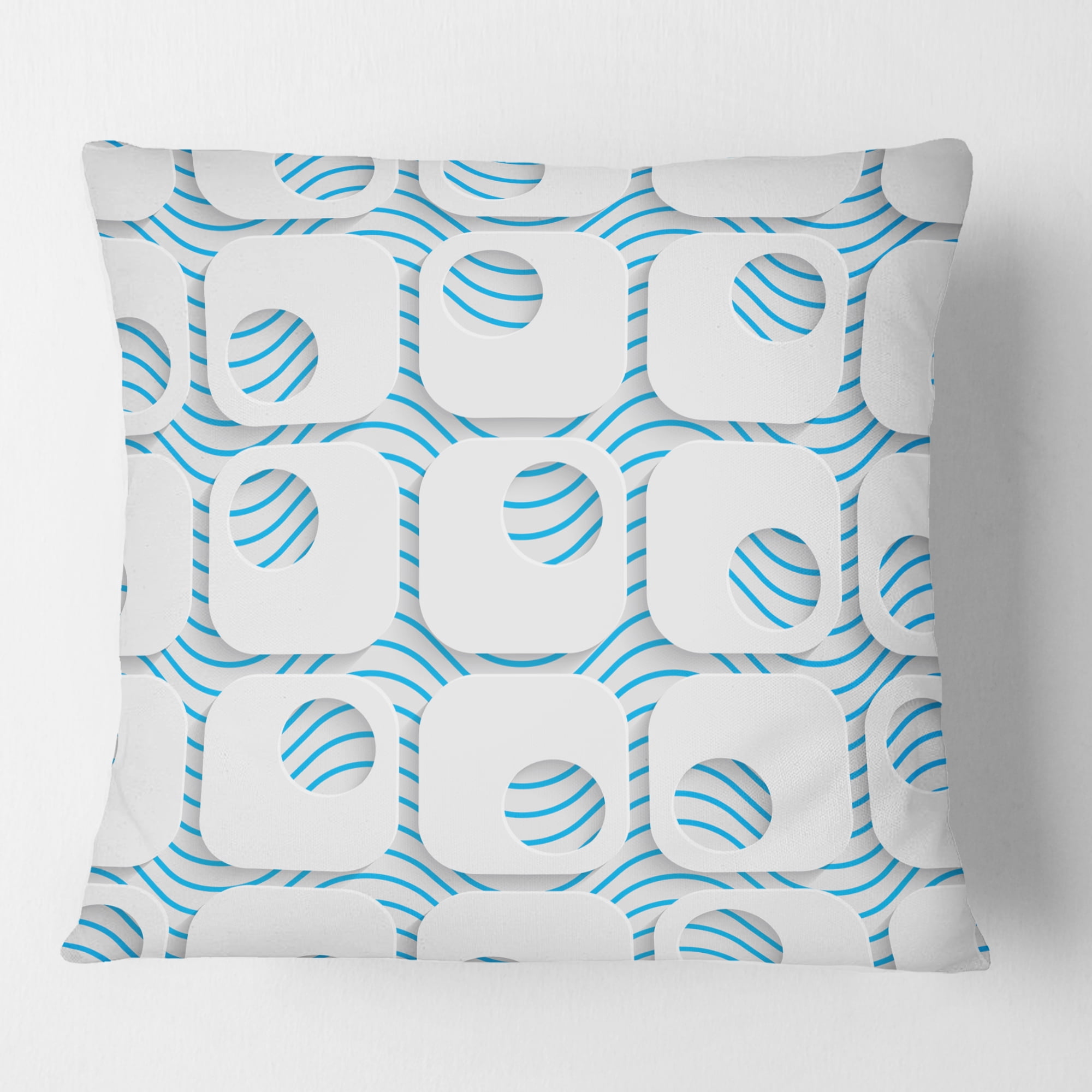 Designart 3D White And Blue Pattern III' Mid-Century Modern Throw Pillow - 18x18