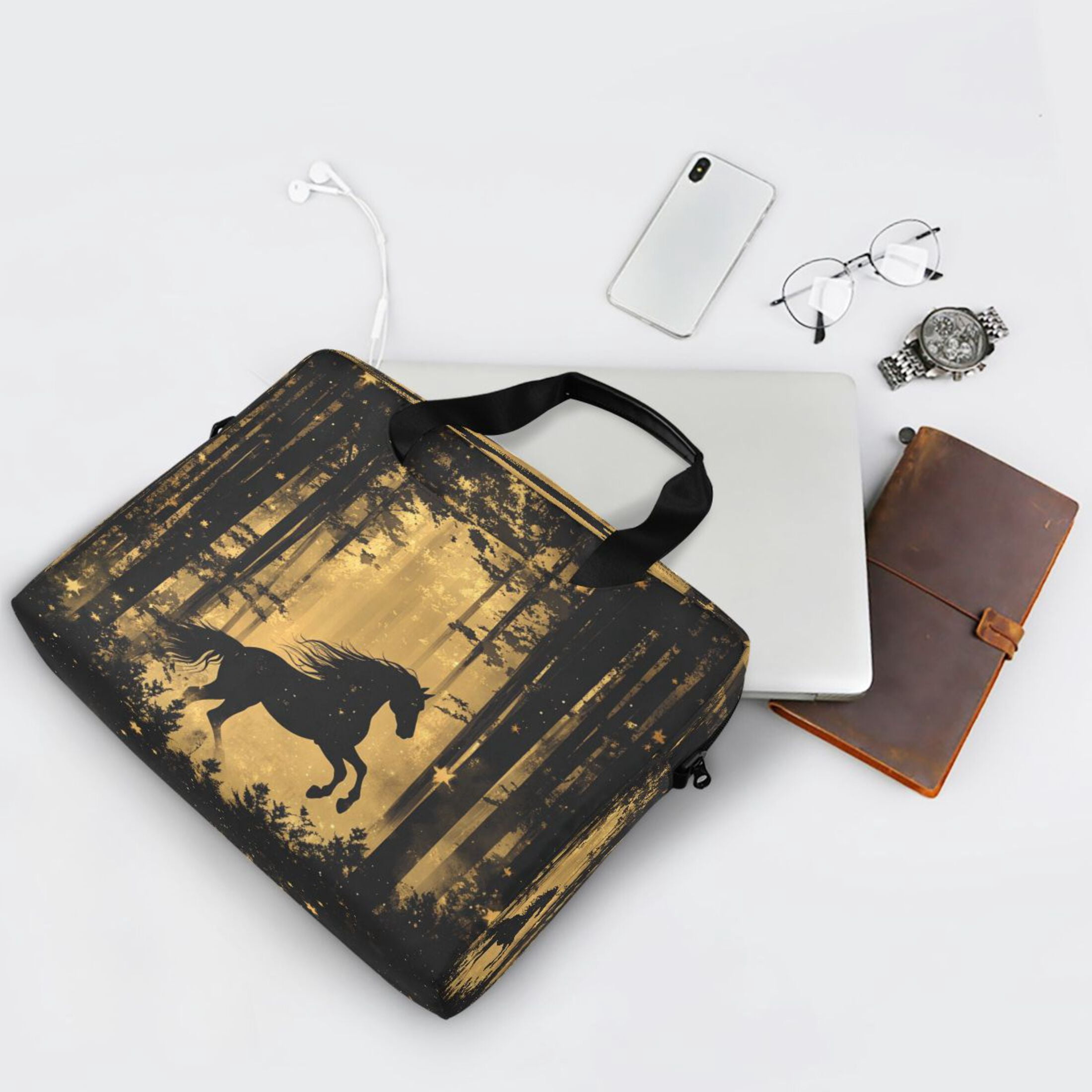 16" Laptop Tote Bag Laptop Sleeve Case Computer Briefcase for Work & Travel Elegant Black Horse