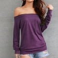 thumbnail image 2 of KIHOUT Women's Solid Color T-shirt Slim Fitting Long Sleeve Straight Neck Off Shoulder Tops, 2 of 5