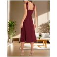 thumbnail image 2 of Burgundy Womens Square Neck Tie-Shoulder Midi Dress With Side Slit For Wedding Guest Or Party, 2 of 5