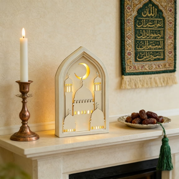 Qiweii Arabic Festival Light Up Figurine Decorative Ornament for Holiday and Home