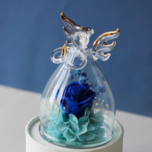 Flores Eternas s en Estatuilla de ángel Regalos Rosa Preservada Rosas para , Navidad, Decoración para hogar, Valen Azul perfecl Rosa Fresca Conservada