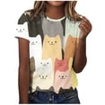 thumbnail image 3 of QUNYINEY Short Sleeve Spring Shirts for Women 2025 Crew Neck Cat Print Casual Tops Cute Pullover Loose Shirts, 3 of 5