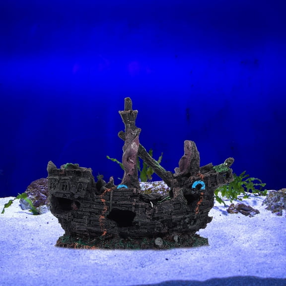 COMPUKAS Underwater Shipwreck Resin Ornament Decorative Aquarium Ship Decor