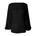 thumbnail image 4 of Crochet Top, Yigetop Women's Mesh Long Sleeve Tops Boat Neck See Through Sweater Crochet Knit Tops Sheer Tops for Women Black S, 4 of 5