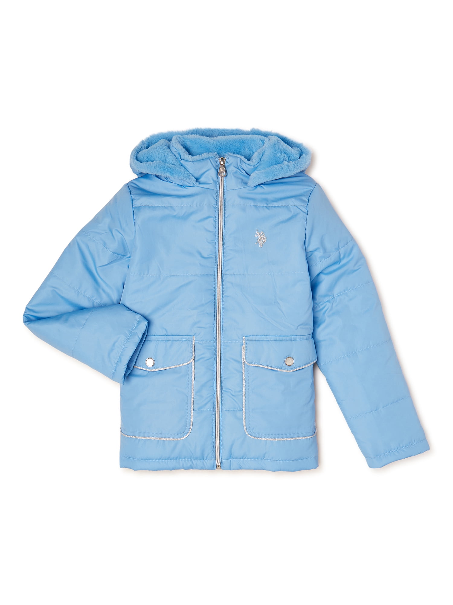 U.S girls Hooded Bubble Jacket With Piping Detail Polo Assn