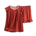 thumbnail image 2 of Pisexur Pyjama pour Femmes Ensemble, Pyjamas pour Femmes, Confortable et Respirant Imprimé Col Rond Sans Manches T-shirt Ample Shorts Pantalons Tenue d'Intérieur Ensemble de Pyjama Deux Pièces Rouge, 6TG, 2 of 3